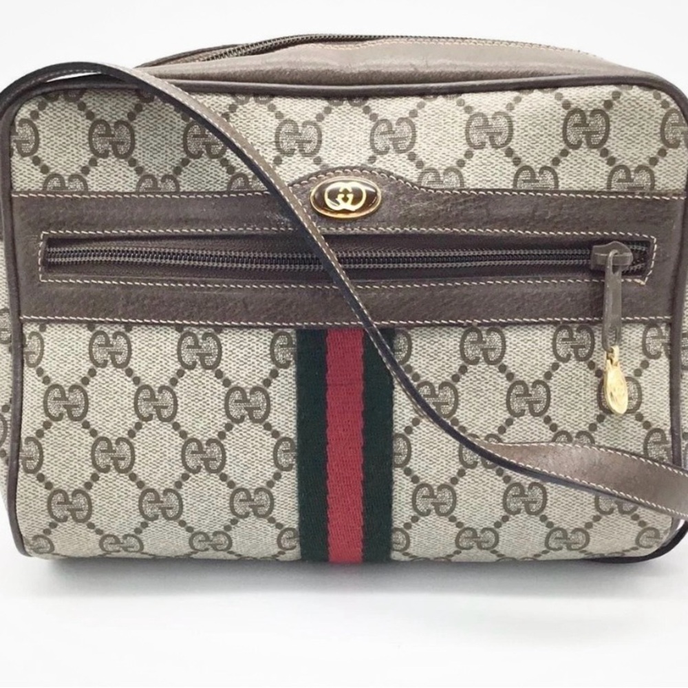 Gucci Brown and Tan Messenger Bag with Signature GG Monogram